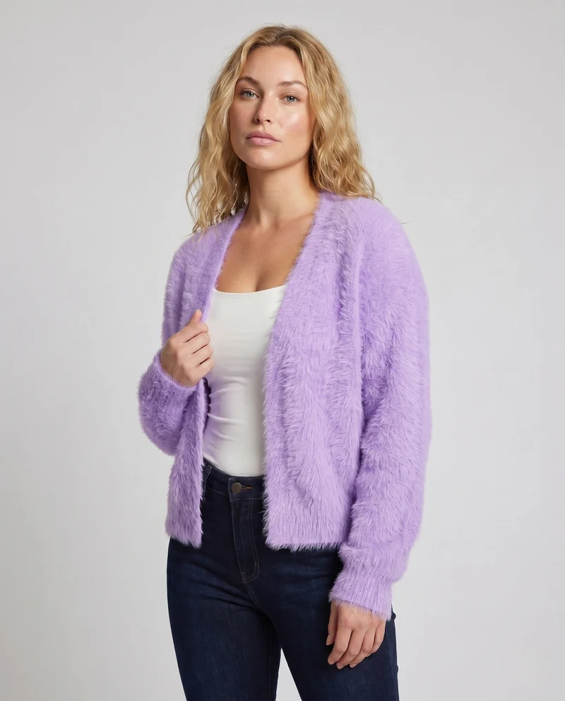 Damen Kuschelige Strickjacke mit weichem Fellbesatz - Arvani