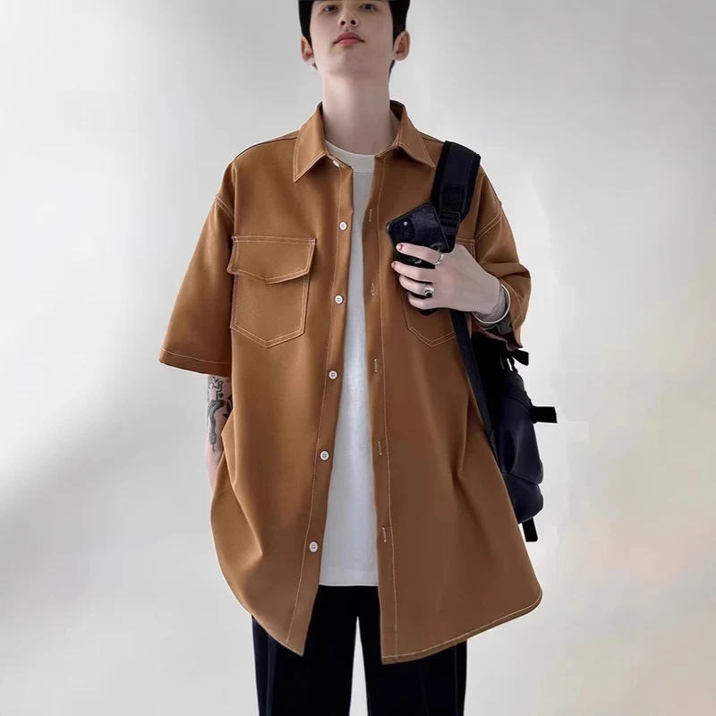 Herren Modisches Oversized Kurzarm-Hemd Nord Taschen