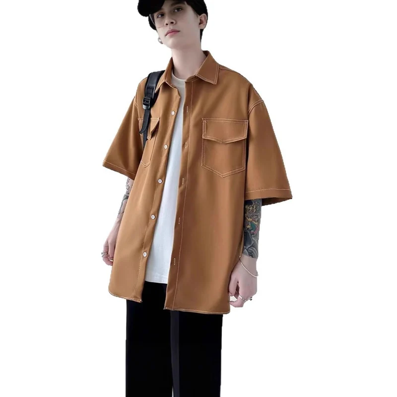 Herren Modisches Oversized Kurzarm-Hemd Nord Taschen