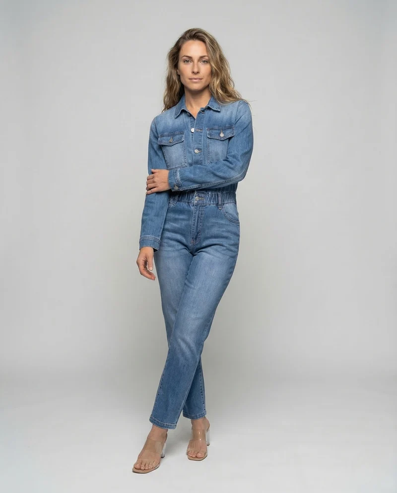 Damen Jeans Overall Tailliert Elastikbund