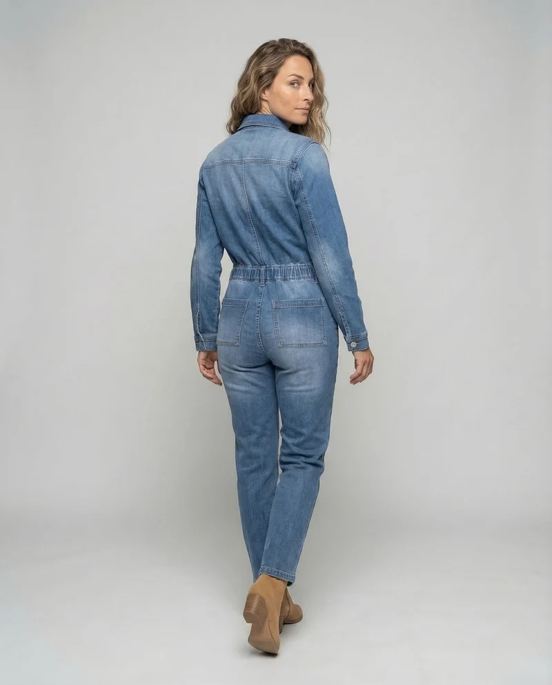 Damen Jeans Overall Tailliert Elastikbund