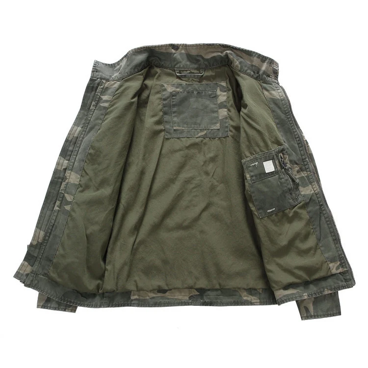 Herren leichte Baumwoll-Twill Feldjacke mit Stehkragen und Reißverschluss Nord Taschen