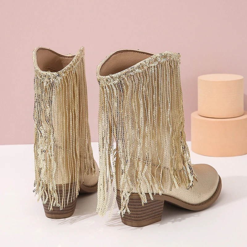 Glamouröse Glitzer Westernstiefel Damen Elegante Stiefel - Arvani