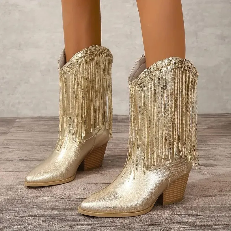 Glamouröse Glitzer Westernstiefel Damen Elegante Stiefel - Arvani