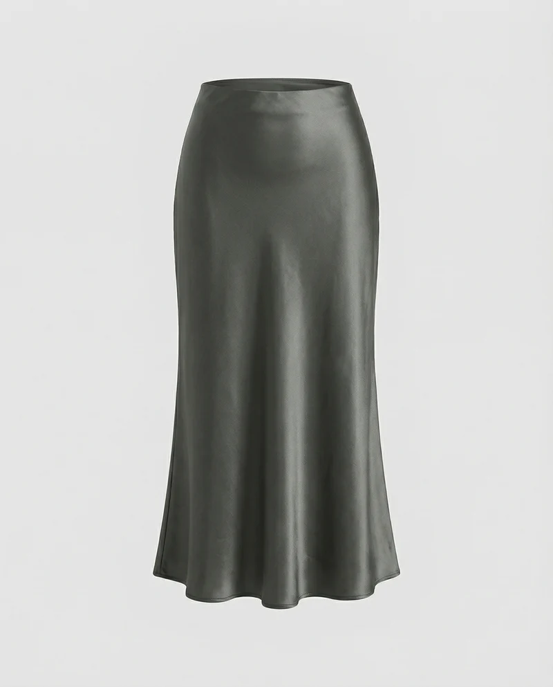 Damen eleganter Satin-Midirock mit fließendem Schnitt und hohem Bund - Arvani