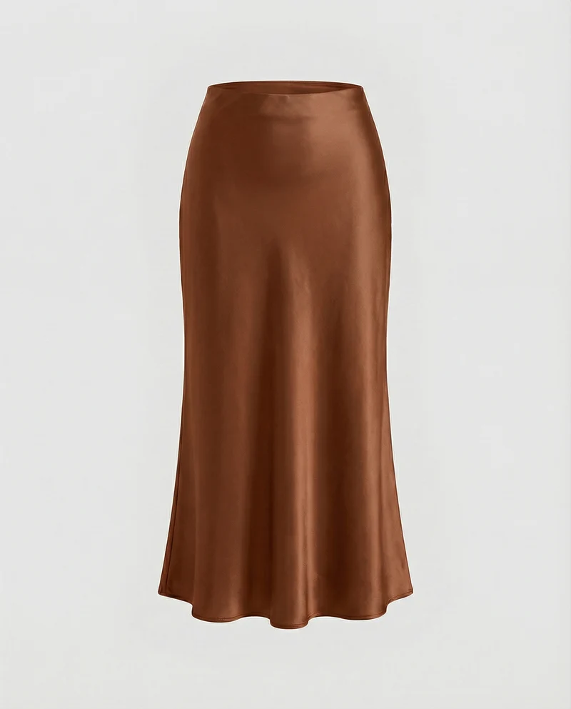 Damen eleganter Satin-Midirock mit fließendem Schnitt und hohem Bund - Arvani