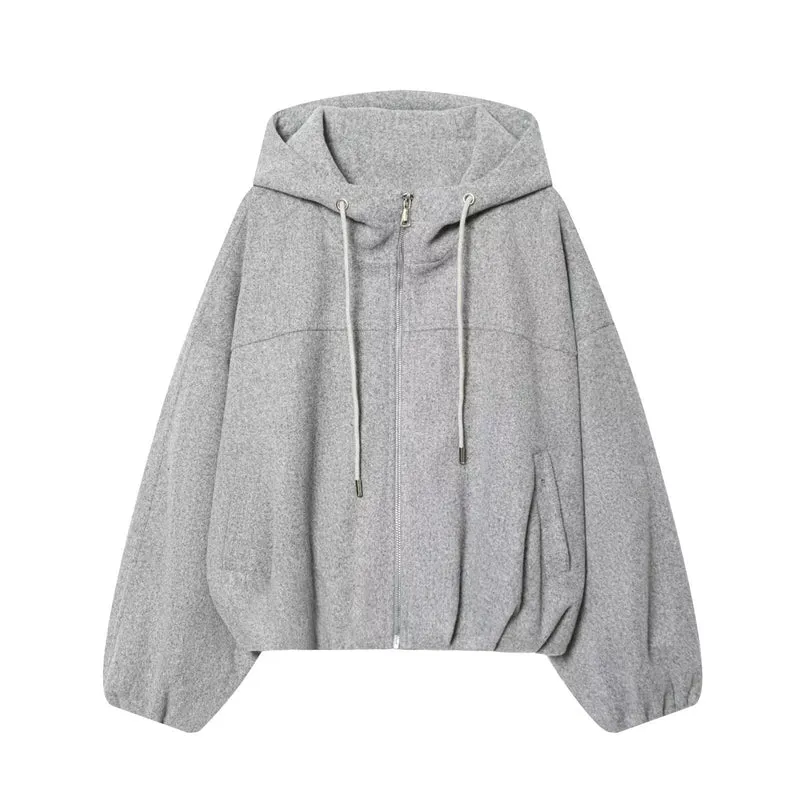 Damen Oversize‑Kapuzenjacke aus Wollmix im Boxy‑Cropped‑Schnitt Nord Taschen