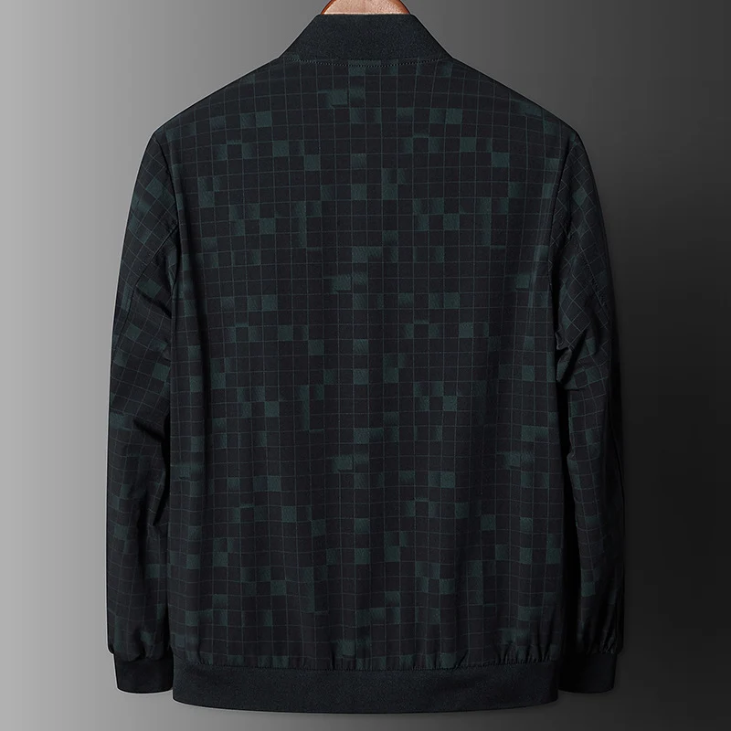 Herren Leichte karierte Pixel-Bomberjacke mit Stehkragen, durchgehendem Reißverschluss und gerippten Bündchen Nord Taschen