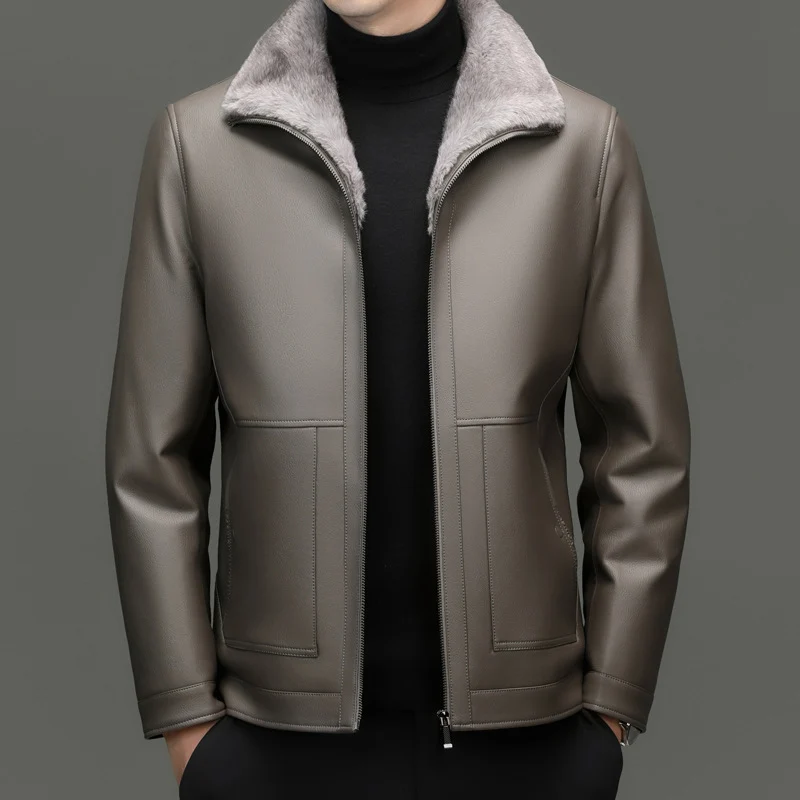 Herren Lederjacke mit wärmender Teddy-Fütterung und Frontreißverschluss Nord Taschen