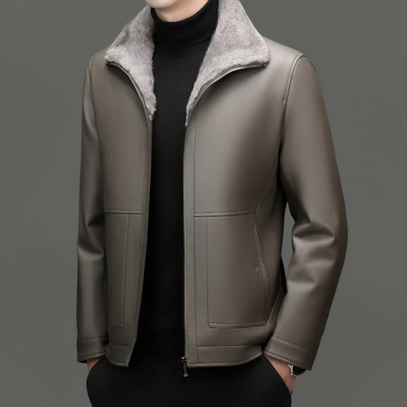 Herren Lederjacke mit wärmender Teddy-Fütterung und Frontreißverschluss Nord Taschen