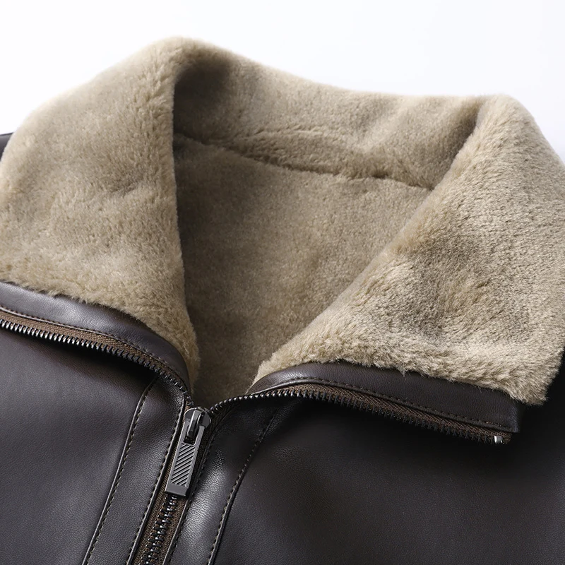 Herren Lederjacke mit wärmender Lammfell-Innenfütterung und Stehkragen Nord Taschen