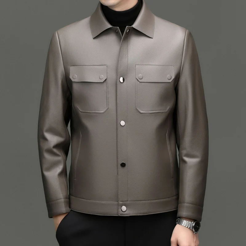 Herren Lederjacke im Shirtstil mit Druckknopfverschluss und aufgesetzten Brusttaschen Nord Taschen