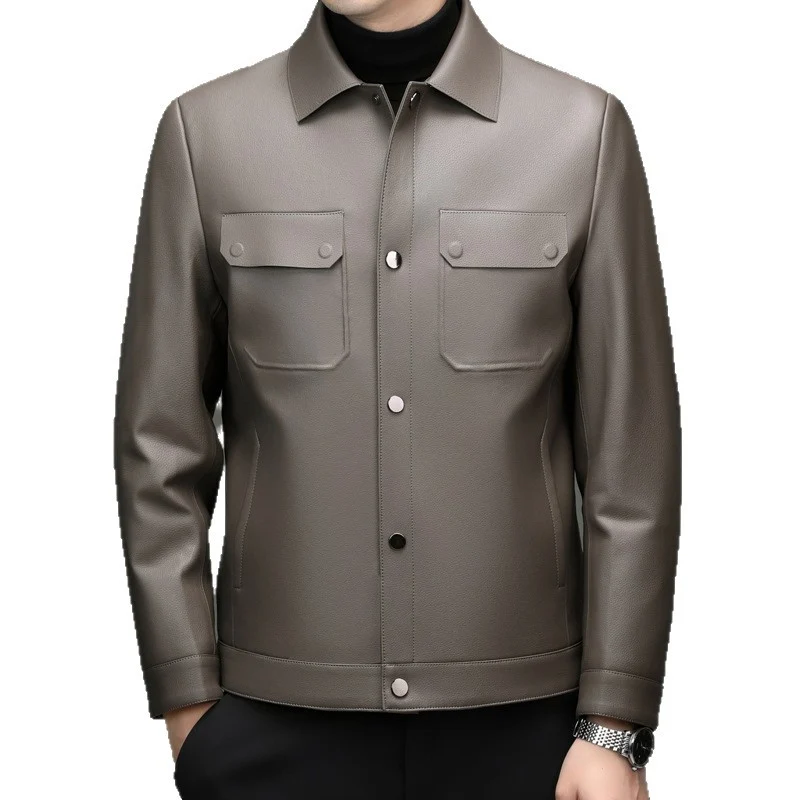 Herren Lederjacke im Shirtstil mit Druckknopfverschluss und aufgesetzten Brusttaschen Nord Taschen