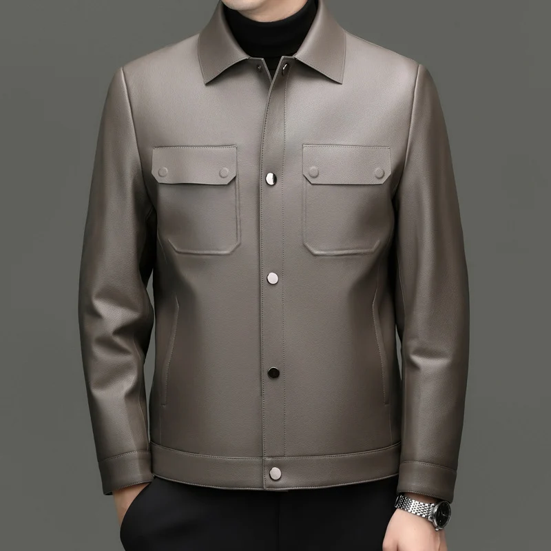 Herren Lederjacke im Shirtstil mit Druckknopfverschluss und aufgesetzten Brusttaschen Nord Taschen