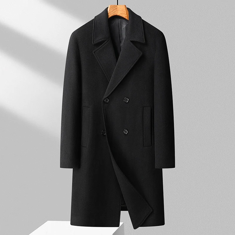 Herren Langer Wollmix-Übermantel im minimalistischen Schnitt mit Reverskragen und verdeckten Eingrifftaschen Nord Taschen