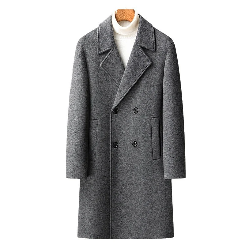 Herren Langer Wollmix-Übermantel im minimalistischen Schnitt mit Reverskragen und verdeckten Eingrifftaschen Nord Taschen