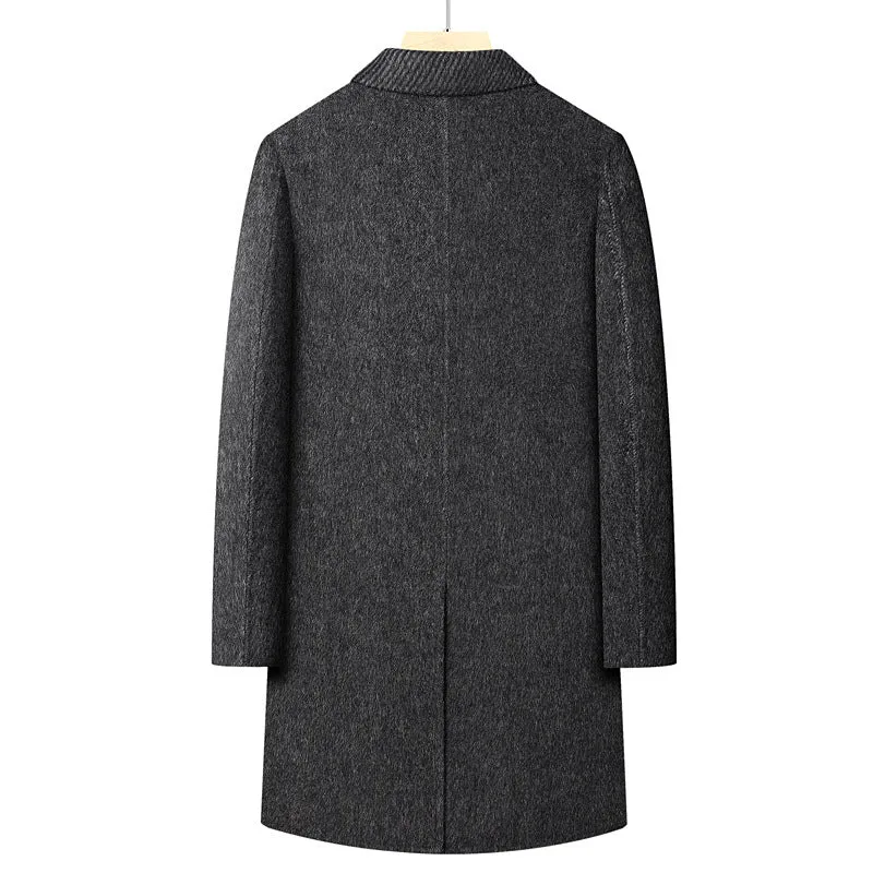 Herren Langer doppeltreihiger Wollmix-Mantel mit strukturiertem Revers Nord Taschen