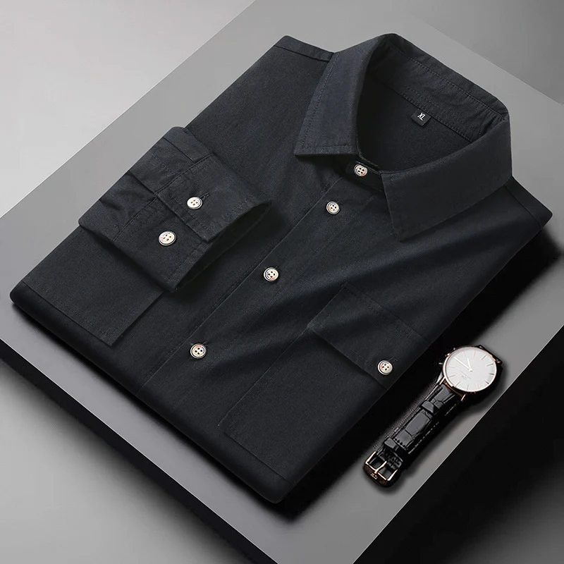 Herren Klassisches Langarm-Hemd aus Baumwollmix mit Kentkragen und aufgesetzten Brusttaschen Nord Taschen