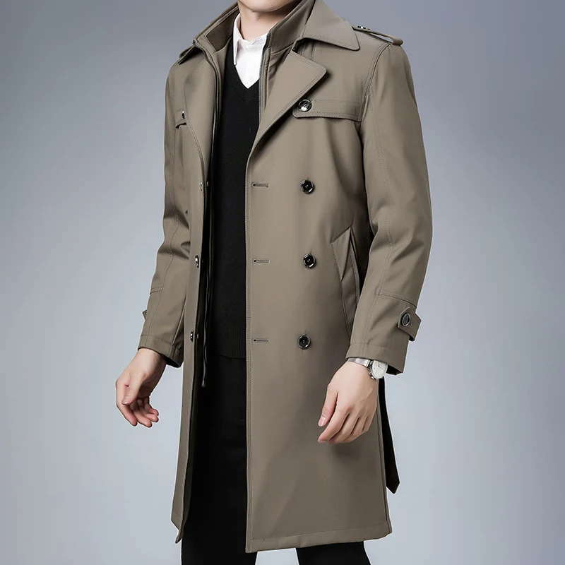 Herren klassischer wasserabweisender Trenchcoat mit doppelter Knopfreihe und Epauletten Nord Taschen