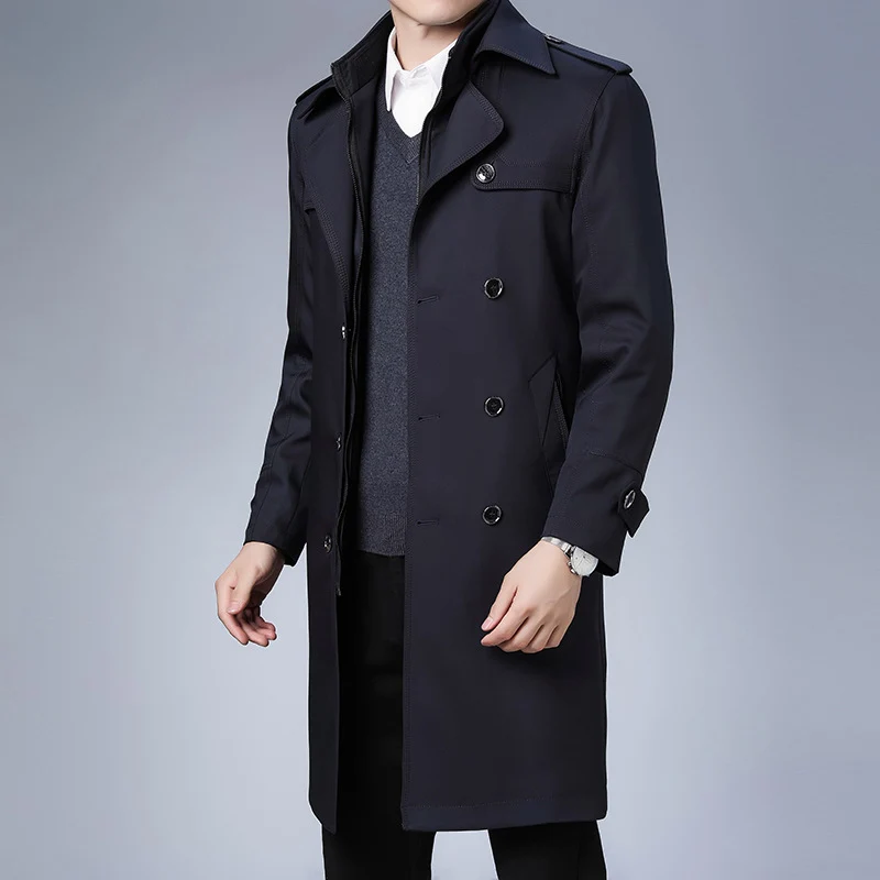 Herren klassischer wasserabweisender Trenchcoat mit doppelter Knopfreihe und Epauletten Nord Taschen