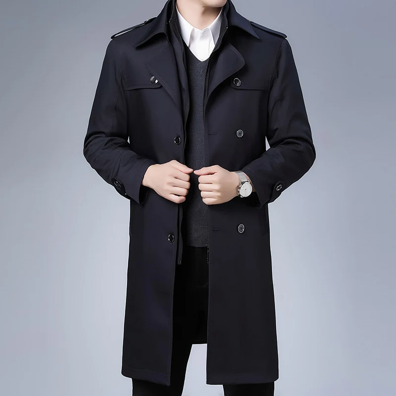 Herren klassischer wasserabweisender Trenchcoat mit doppelter Knopfreihe und Epauletten Nord Taschen