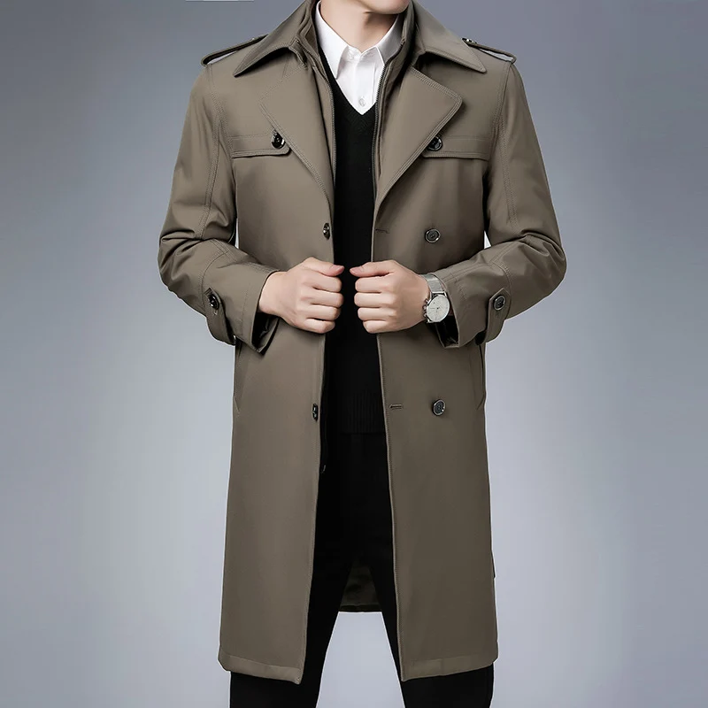 Herren klassischer wasserabweisender Trenchcoat mit doppelter Knopfreihe und Epauletten Nord Taschen