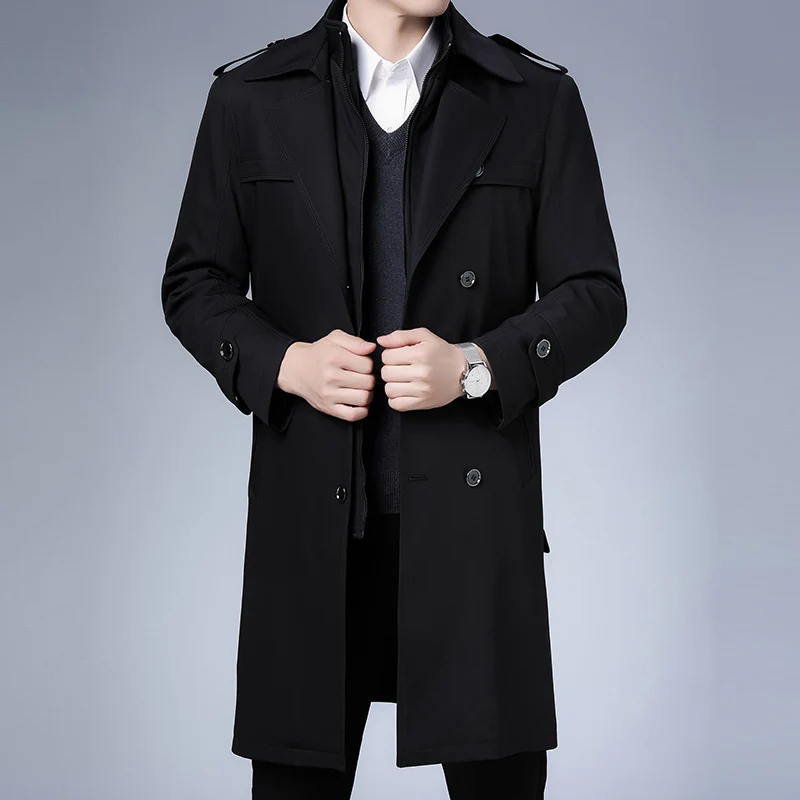 Herren klassischer wasserabweisender Trenchcoat mit doppelter Knopfreihe und Epauletten Nord Taschen