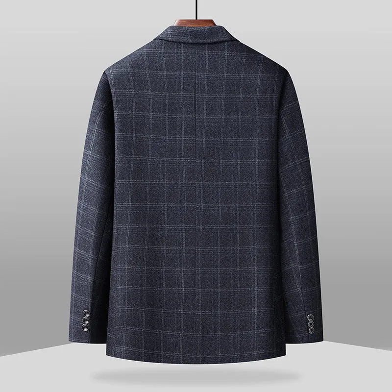 Herren Karierter Business-Blazer aus Wollmix mit leichtem Stretch und aufgesetzten Taschen Nord Taschen