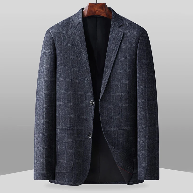Herren Karierter Business-Blazer aus Wollmix mit leichtem Stretch und aufgesetzten Taschen Nord Taschen