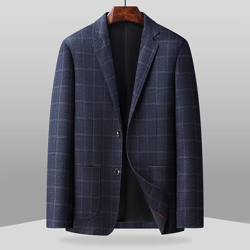 Herren Karierter Business-Blazer aus Wollmix mit leichtem Stretch und aufgesetzten Taschen Nord Taschen