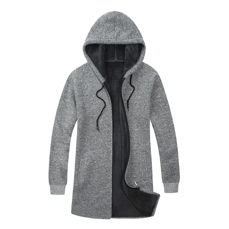 Herren Kapuzen-Strickmantel mit weichem Teddyfutter und offenem Schnitt Nord Taschen