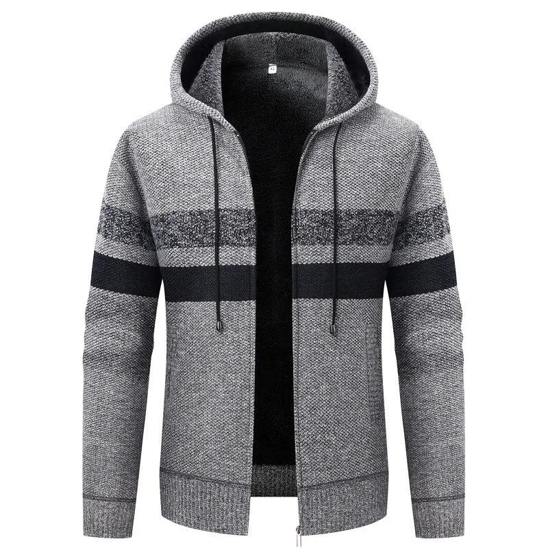 Herren Kapuzen-Strickjacke mit Fleece-Innenfutter und Reißverschluss Nord Taschen