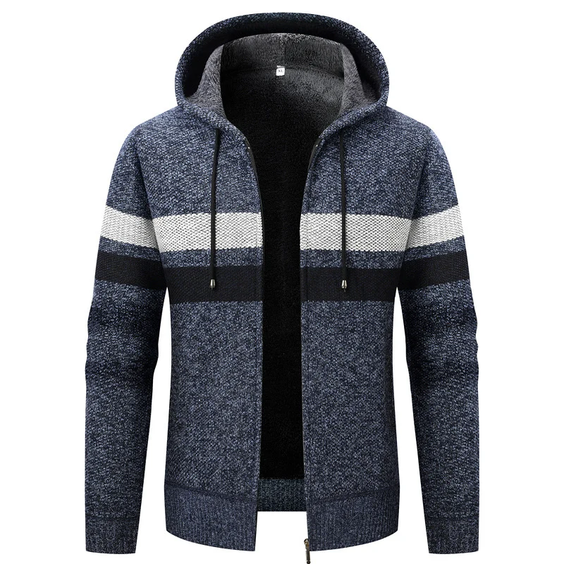 Herren Kapuzen-Strickjacke mit Fleece-Innenfutter und Reißverschluss Nord Taschen