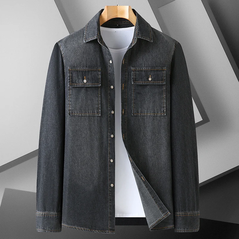 Herren Jeanshemd aus Baumwoll-Denim mit Kentkragen und aufgesetzten Brusttaschen Nord Taschen