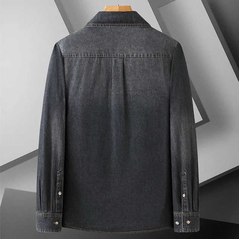 Herren Jeanshemd aus Baumwoll-Denim mit Kentkragen und aufgesetzten Brusttaschen Nord Taschen