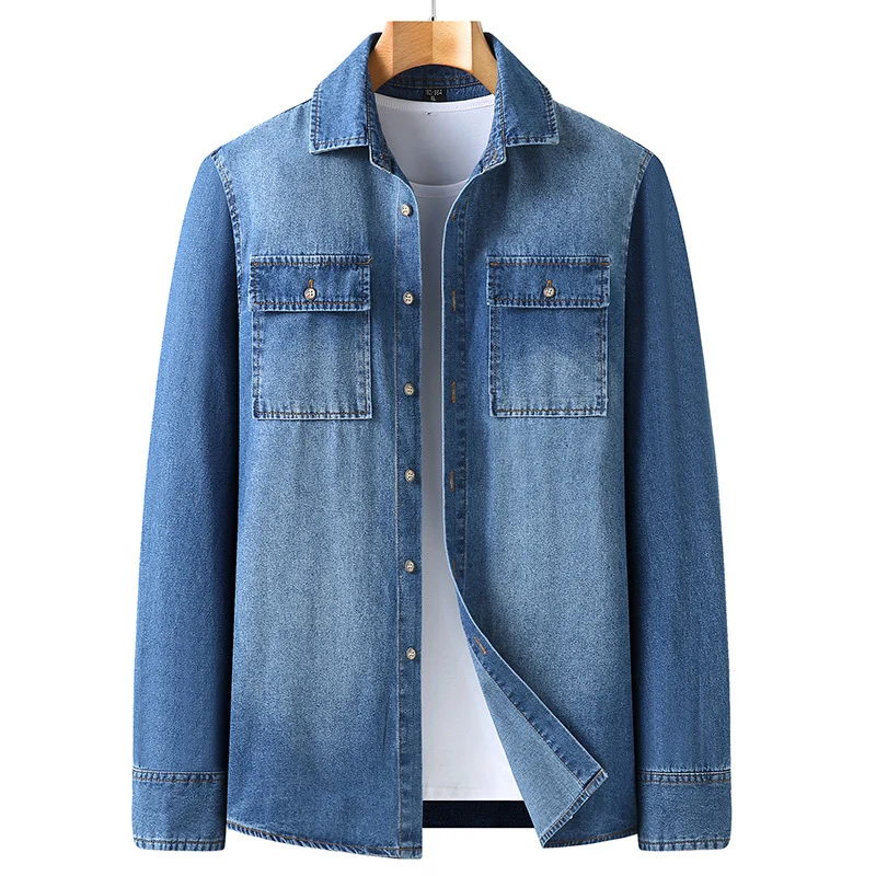Herren Jeanshemd aus Baumwoll-Denim mit Kentkragen und aufgesetzten Brusttaschen Nord Taschen