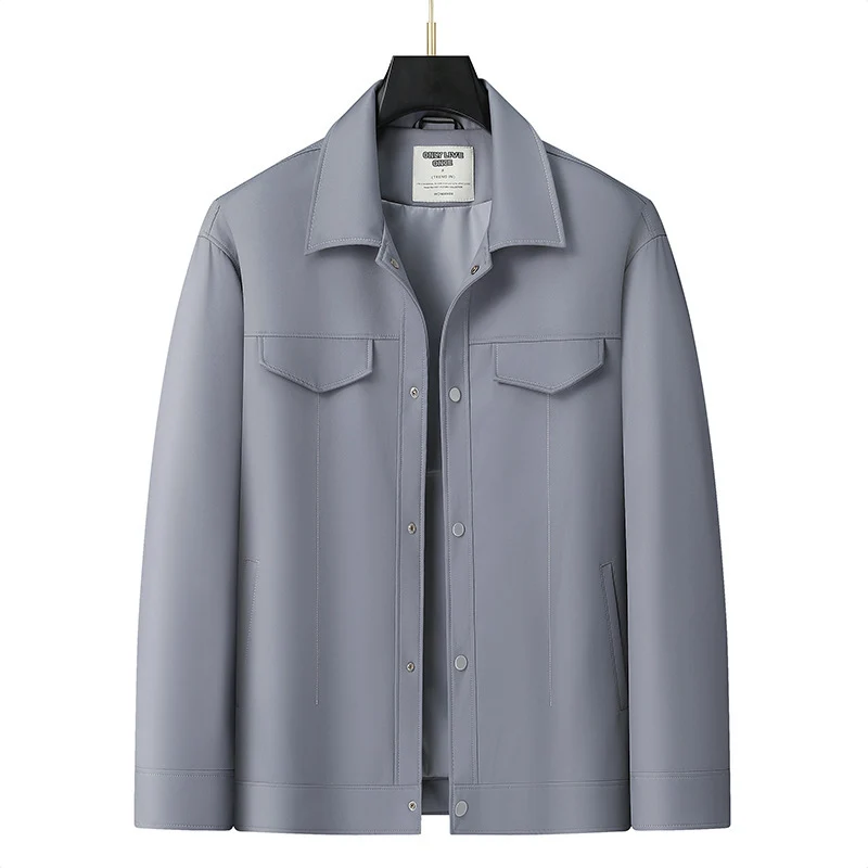 Herren Glattes Kunstleder-Overshirt mit Hemdkragen und Druckknopfverschluss Nord Taschen