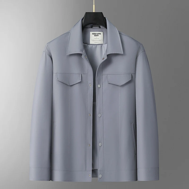 Herren Glattes Kunstleder-Overshirt mit Hemdkragen und Druckknopfverschluss Nord Taschen