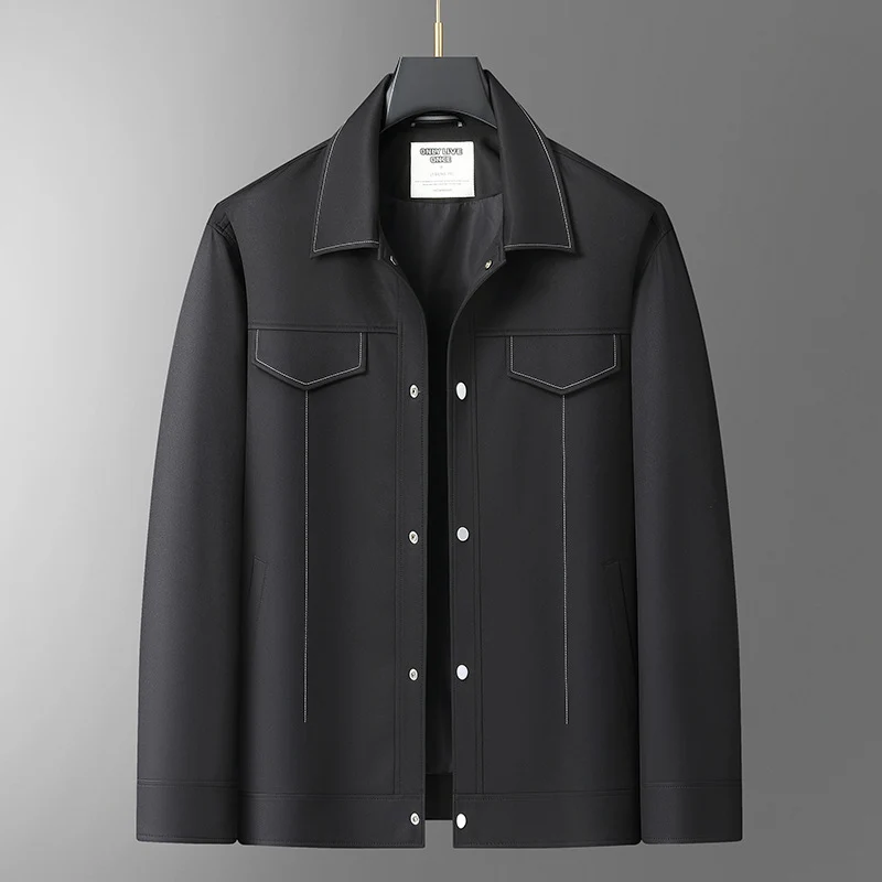 Herren Glattes Kunstleder-Overshirt mit Hemdkragen und Druckknopfverschluss Nord Taschen