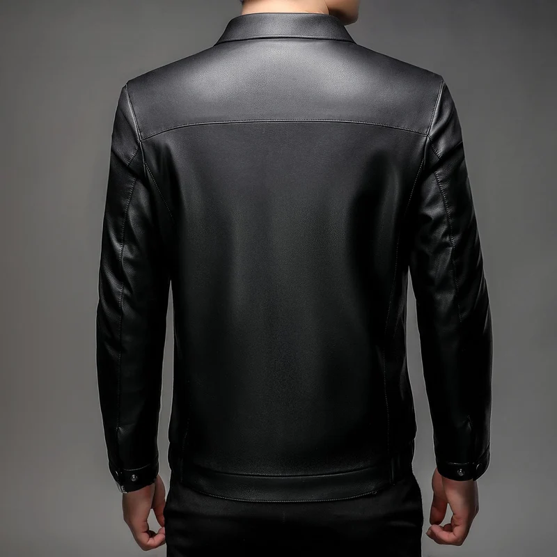 Herren Glatte Kunstlederjacke mit wärmendem Kunstfellfutter, Hemdkragen und elastischem Saum Nord Taschen