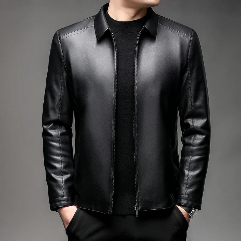 Herren Glatte Kunstlederjacke mit wärmendem Kunstfellfutter, Hemdkragen und elastischem Saum Nord Taschen