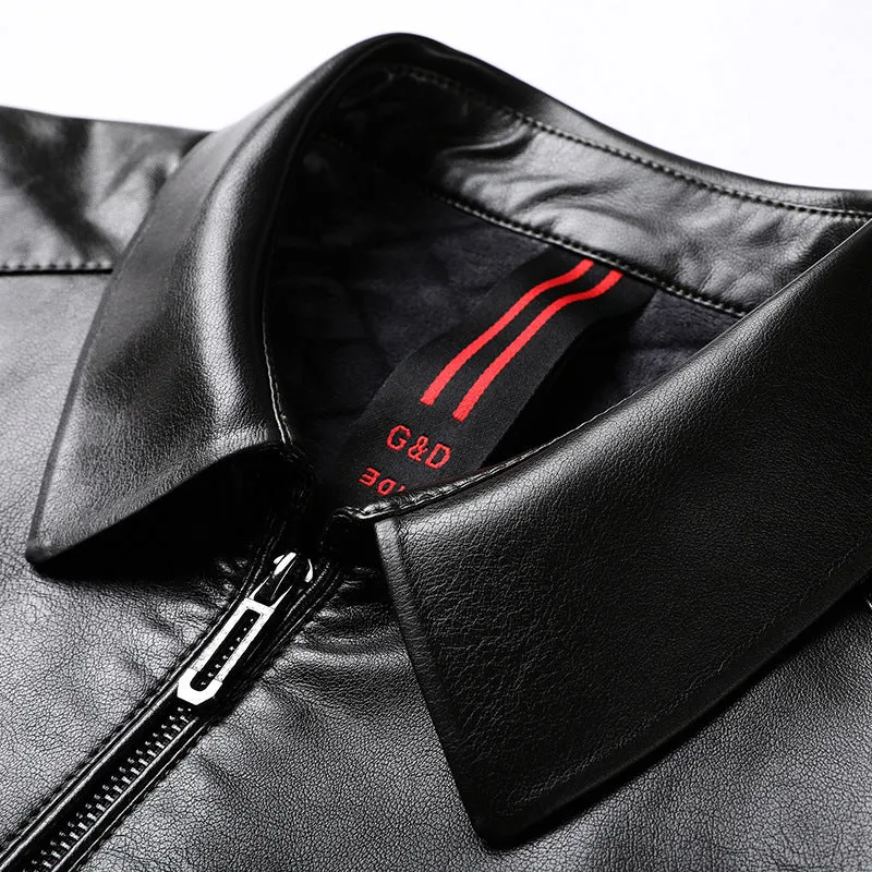 Herren Glatt-Lederimitat Zipjacke im Hemdkragenstil mit minimalistischer Nahtführung Nord Taschen