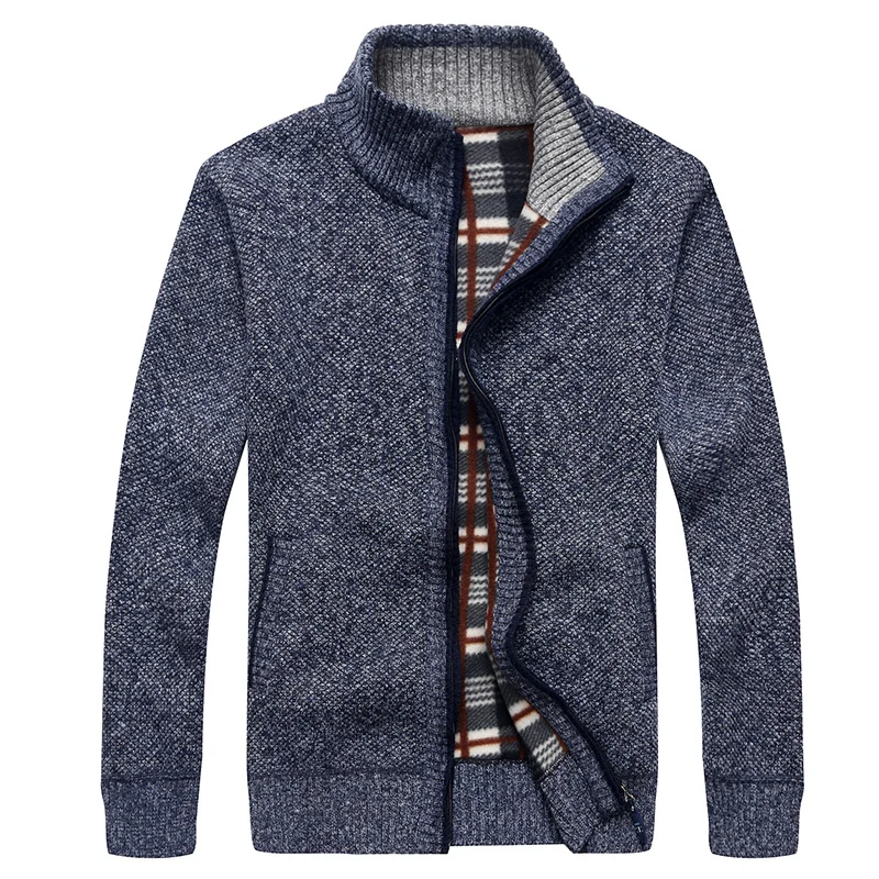 Herren Gefütterte Strick-Zipjacke mit Stehkragen und karierter Fleece-Innenseite Nord Taschen