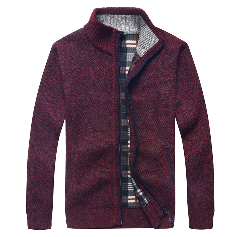 Herren Gefütterte Strick-Zipjacke mit Stehkragen und karierter Fleece-Innenseite Nord Taschen