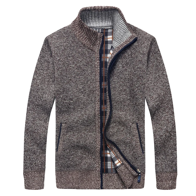 Herren Gefütterte Strick-Zipjacke mit Stehkragen und karierter Fleece-Innenseite Nord Taschen