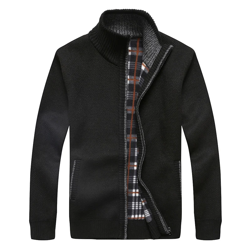 Herren Gefütterte Strick-Zipjacke mit Stehkragen und karierter Fleece-Innenseite Nord Taschen