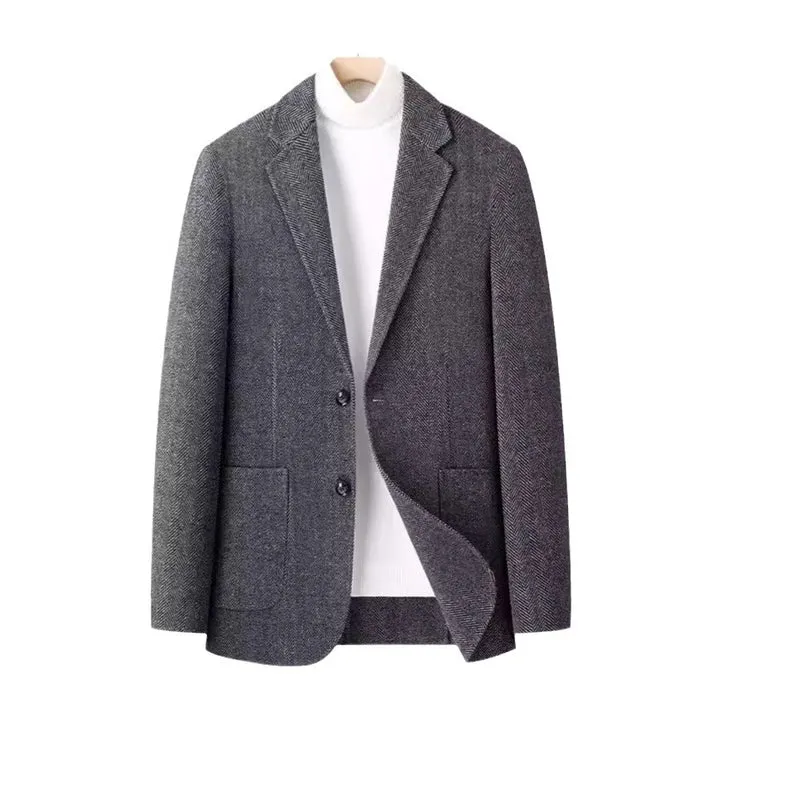 Herren Fischgrät-Wollblazer mit Reverskragen und aufgesetzten Taschen Nord Taschen