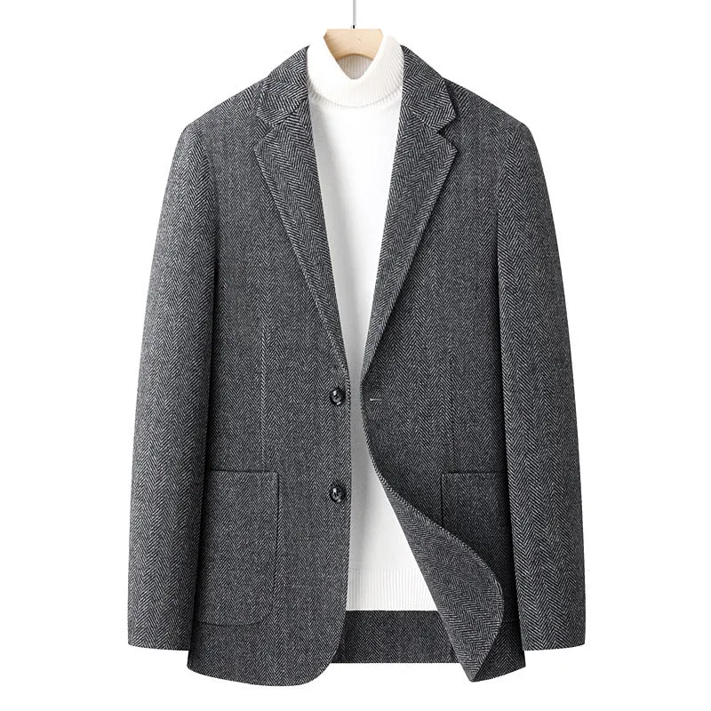 Herren Fischgrät-Wollblazer mit Reverskragen und aufgesetzten Taschen Nord Taschen