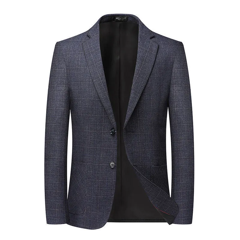 Herren Eleganter karierter Sakko mit taillierter Passform und leichter Wollmischung Nord Taschen