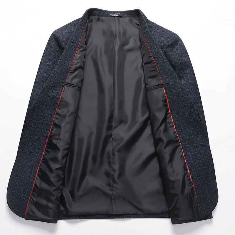 Herren Eleganter karierter Sakko mit taillierter Passform und leichter Wollmischung Nord Taschen